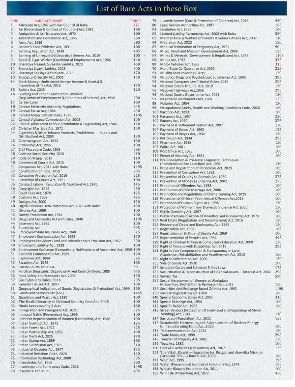 Set of 155 Individual Bare Acts Box